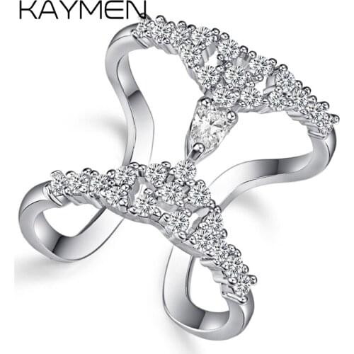 KAYMEN New Fashion Luxry Wedding Ring, AAA Zircon Copper Golden Ring for Women, Good Quality Engagement Ring Adjusted 2 Colors