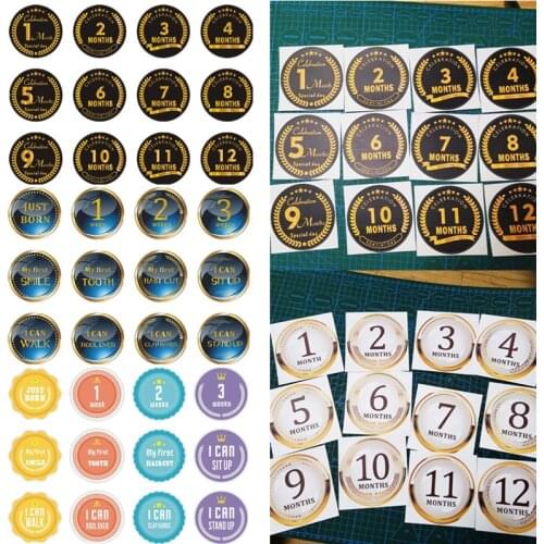 12 Pcs Cartoon Baby Monthly Milestone Stickers Pregnant Memory Recording Stickers Newborn Growth Souvenir Photography Props