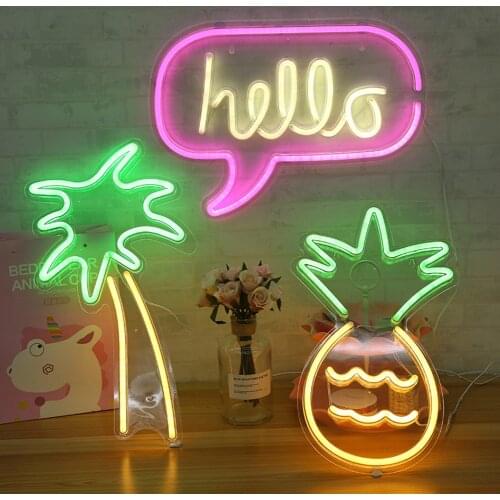 Neon Light Sign LED Bulb Tabletop Night Light Colorful USB Hanging Desk Neon Lamp Holiday Home Wall Ornament Kids Gifts