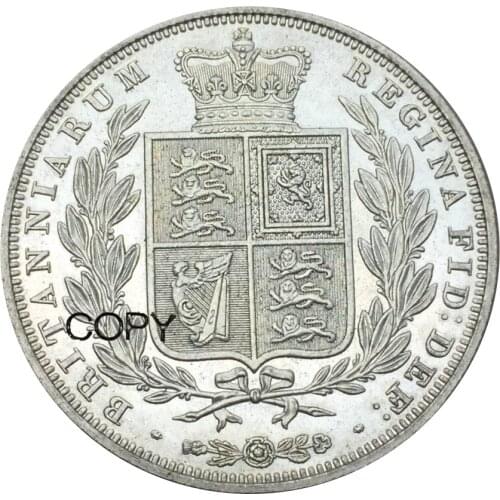 United Kingdom 1/2 Crown 1853 Victoria young head Cupronickel Plated Silver Copy Coins