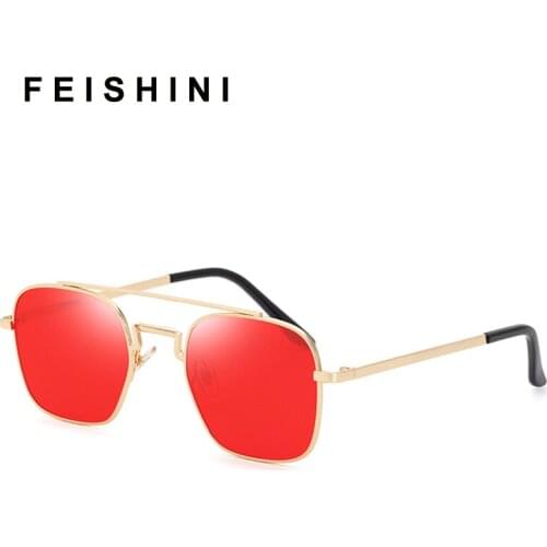 Feishini 2021 Vintage Small Square Sunglasses Men Fashion Luxury Brand Designer Brown Hip Hop Steampunk Metal Sun Glasses Women