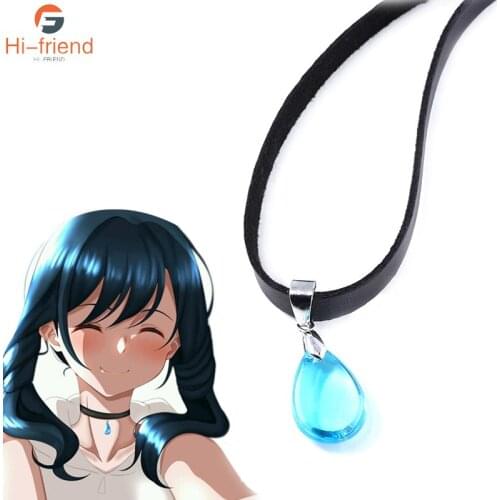 Movie Weathering With You Water Drop Necklace Classic Anime Cosplay Amano Hina Prop Leather Crystal Pendant Necklace Gift