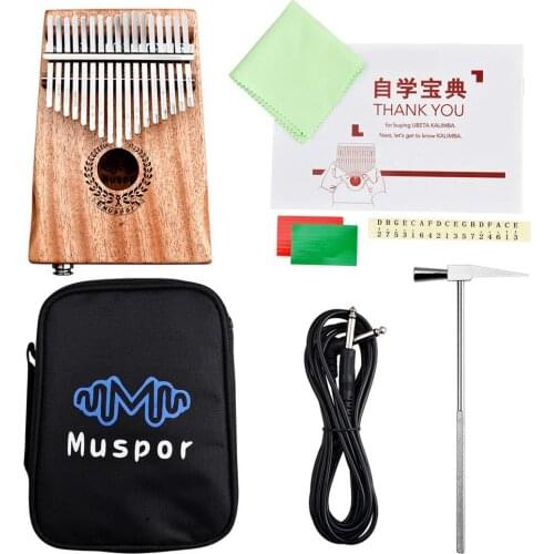 Muspor 17 Key EQ Kalimba Mbira Mahogany Wood Thumb Piano Finger Percussion Instrument With Bag + Tuner Harmmer + 3M Audio Cable