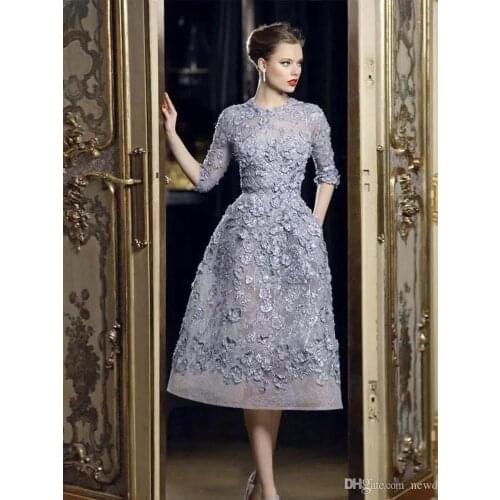 Long Sleeve Tea Length Mother Of The Bride Dress Prom Dress Wedding Guest Wear Evening Gowns Sexy Party Gowns Evening Dresses