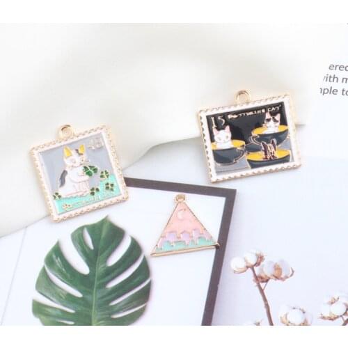 10pcs Metal Frame Photo Cat Enamel Charms Multi Oil Drop Stamp Cats For DIY Jewelry Accessories Necklace Bracelet Making Pendant