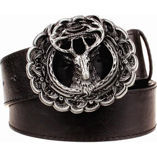 New leather belt metal buckle fashion reindeer belts trend punk rock Elk style trend decorative belt men gift women