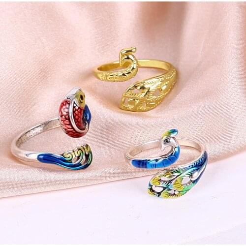 Retro Colorful Peacock Ring For Women Personality Exaggeration Adjustable Peacocks Rings Vintage Party Fashion Jewelry