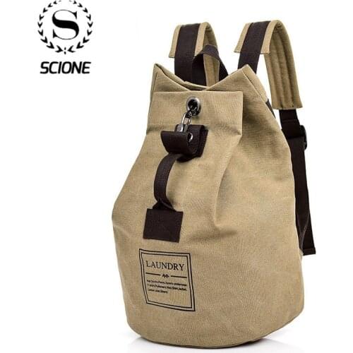 ScioneMens Retro backpack Outdoor Canvas Large Capacity Multi-function Travel Rucksack Drawstring Female Portable bags