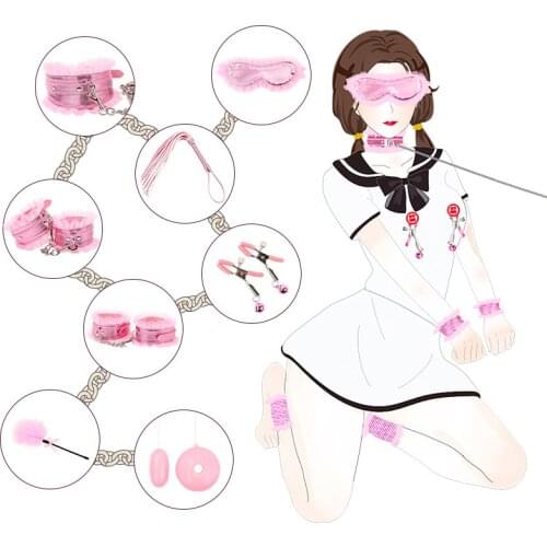 Sexual Game Bdsm Products Pink Handcuffs for Sex Kit Bdsm Set Bondage Restraints Nipple Clamps for Women Erotic Accessories Hot