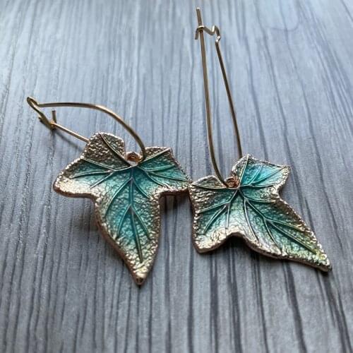 Blue Ivy Leaf Hook Earring Boho Jewelry Gift for Women Lily Pad Long Cornflower Periwinkle Earrings Botanical Woodland Leaf H4R3