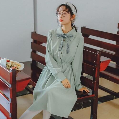 Vintage Corduroy Dress Spring Autumn Dress 2020 new Long-sleeved Winter Womens Clothing with high Long Sleeve Dresses M664