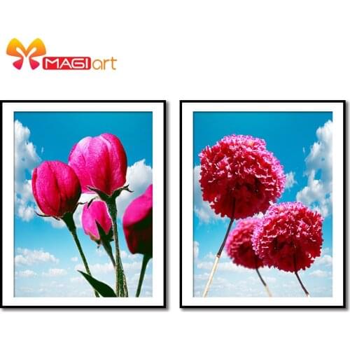 Cross stitch kits Embroidery needlework sets 11CT water soluble canvas patterns 14CT Mordern style blooming red flowers-NCMF120