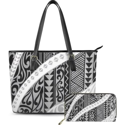High Quality Designer Polynesian tribal style Printed custom Chain Leather Pu Bags purses Women Handbags Tote Bag Low MOQ