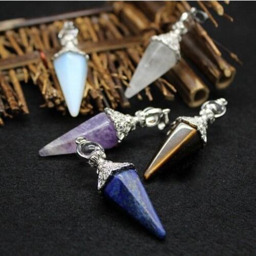 Jewelry Pendulum Shape White Crystal Natural Stones Balls Pendant Men Women Necklace Diy Gifts Crystal Pendant Tigereye Obsidian