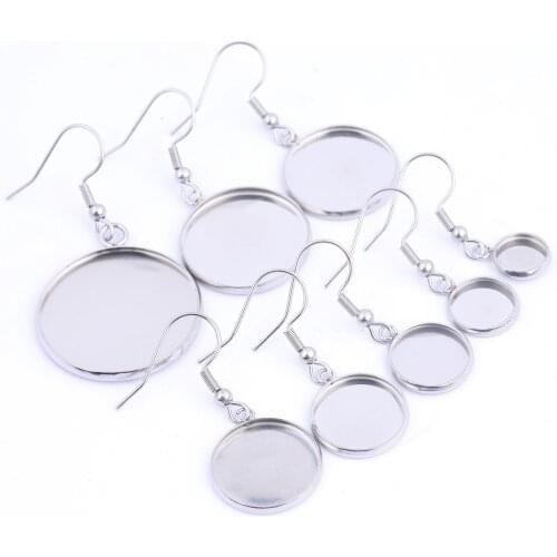 Onwear 10pairs stainless steel 10mm round cabochon earring base diy blank hooks findings for earrings making supplies