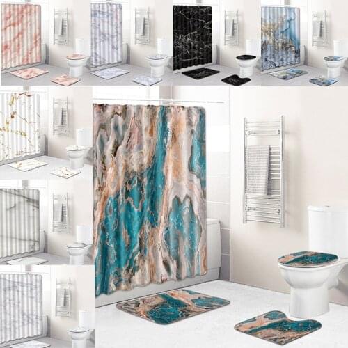 Blue Marble Bathroom Curtain Set Simple Waterproof Shower Curtains Bathtub Screen with Hooks Soft Mat Set Toilet Lid Cover Rug