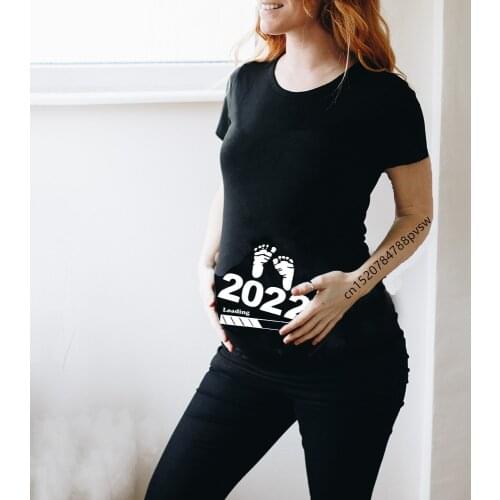 Women Pregnant Baby Loading 2022 Printed T Shirt Girl Maternity Short Sleeve Pregnancy Announcement Shirt New Mom Clothes