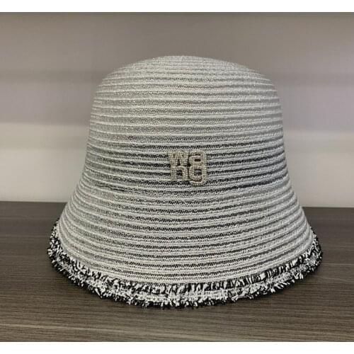 Female Dome Bucket Hat Summer Shade Fisherman Hat Woman Bob Temperament Shade Straw Hat Panama Rhinestone Rim Sun Hat Basin Cap