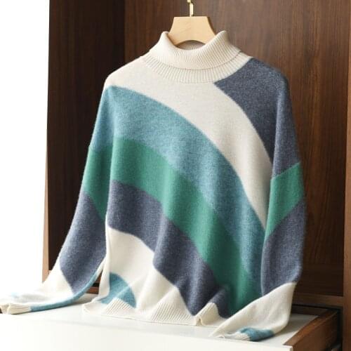Zocept High Quality Pure Wool Sweater Women Winter Casual Jumper High Neck Loose Oversize Fashion Color Matching Female Pullover