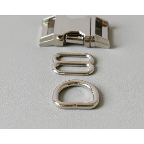 10 Sets （Metal Buckle+8 Ring+D Ring Set) Retailing Plated Metal For 20mm Diy Pet Collar Leash Set Parts Accessories-Slive