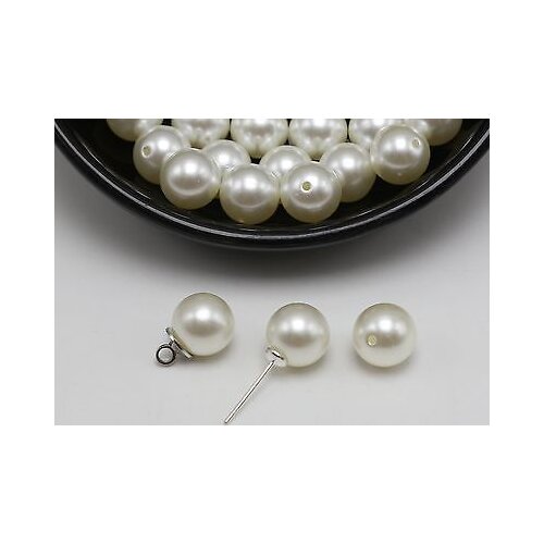 100 Ivory Plastic Round 10mm Half Drilled Faux Pearl DIY Earring Ring Match