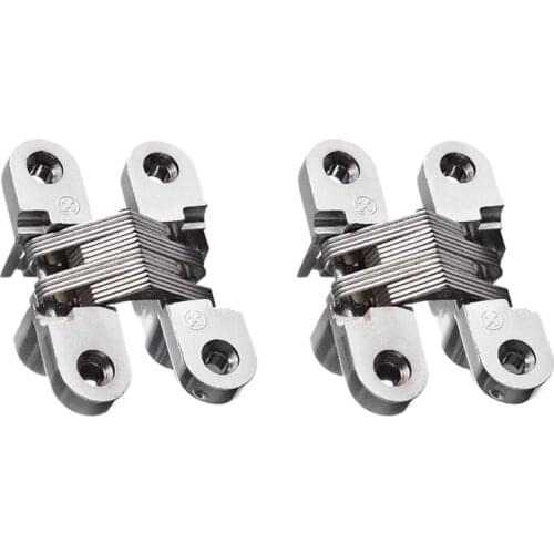 2 Pcs Concealed Door Hinge Zinc Alloy Concealed Cross Hinges 180 Degree Invisible Swing Hinge for Wooden Box Front Door