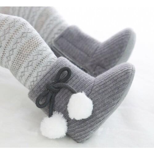 2020 Baby Autumn Winter Boots Baby Girl Boys Winter Warm Shoes Solid Fashion Toddler Fuzzy Balls First Walkers Kid Shoes