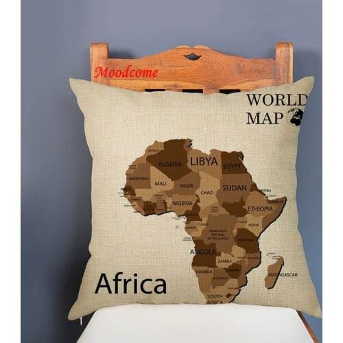 5 Continents World Map Asia Africa Australia America Europe Nordic Decoration Throw Pillow Case Cotton Linen Sofa Cushion Cover