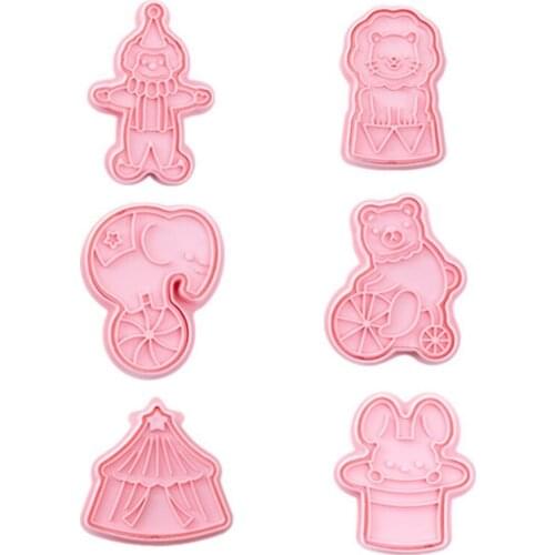 6 Pcs Circus Animal Cookie Cutters Fondant Cutters Plunger Cookie Stamps, Rabbit, Elephant, Bear, Lion, Tent, Clown