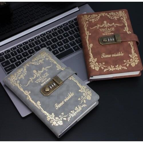 A5 Korea Retro Notebook Password Book with Lock Creative School Office Supplies Stationery Personal Diary Journal Cover planner