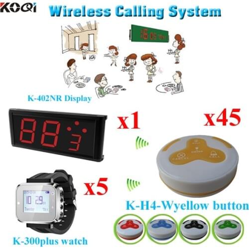 Wireless Calling System Hot-selling Restaurant K-402NR Display + K-300plus+ K-H4 Call Buzzer (1 display+ 5 watch+45 button)