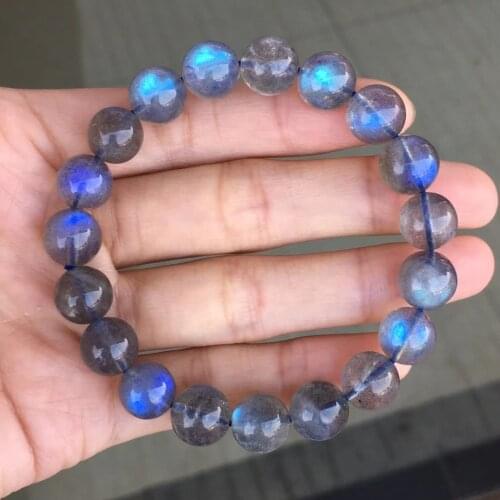 Natural Labradorite Blue Light Crystal Bracelet Clear Round Beads 10mm Women Men Gemstone Grey Moonstone AAAAA
