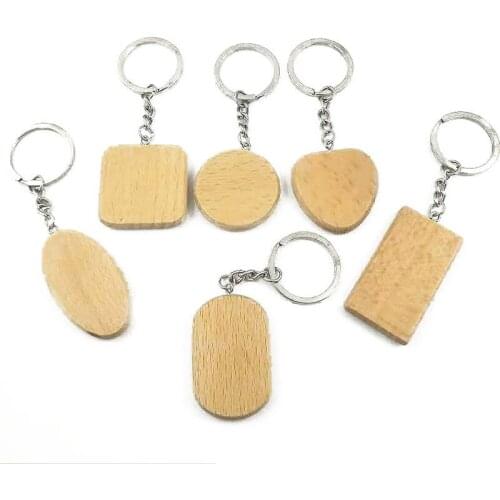 Cute Blank Round Rectangle Heart Wooden Key Chain DIY Engrave Wood Tags Accessories Keychain Party Handmade Gifts Supplies