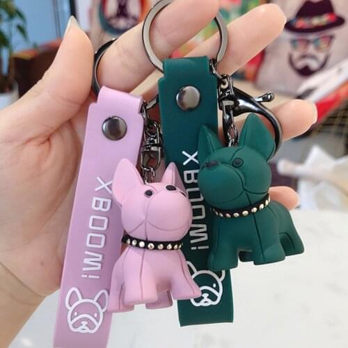 PU Leather Dog Keychains Fashion French Punk Cartoon Bulldog Keychain Men Car Key Ring Key Chain Jewelry Women Bag Charm Trinket