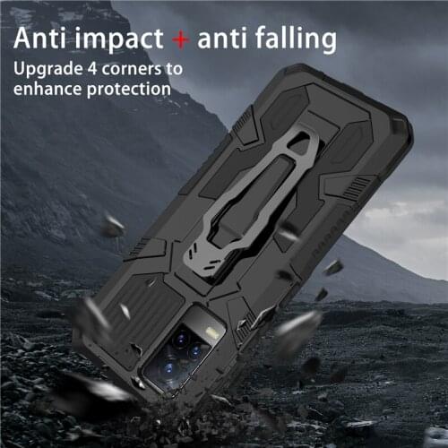 Armor Shockproof Case For VIVO V21E 4G Y73 5G Metal Belt Clip Soft TPU Bumper Hard PC Shell Stand Bracket Back Cover Capa Fundas