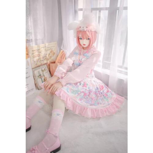 Dollkii 39) Female Girl silicone Rubber BJD Cosplay Crossdressing Half Head Kigurumi Mask Party Crossdresser Doll Mask