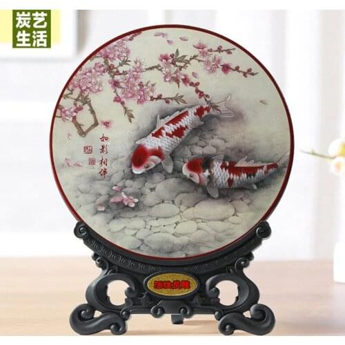 HOME office business TOP decoration ART bring in wealth and treasure Mascot Bamboo charcoal carving Fishes FENG SHUI Sculpture