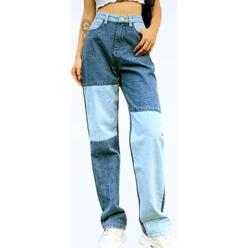 2020 Women Patchwork Jeans Straight High Waisted Mom Jean Sexy Denim Overalls Xxl Baggy Pants Trendy Jeans Slouchy Streetwear
