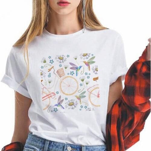Embroidered Graphic Woman T-shirt Casual Bicycle Embroidery Printed Vogue T Shirt Hot Selling Streetwear Vogue Vetement Tshirt