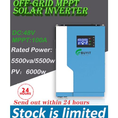5500W 48VDC 100A MPPT hybrid inverter rated power 5500va/5500w Off Grid PV input: 120-500vdc 6000W w/o battery work