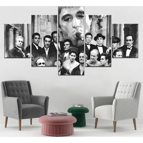 Goodfellas Godfather Scarface Canvas Sopranos 5 Piece Art Mural for Poster Print Pictures Home Decor Interior decoration Hanging