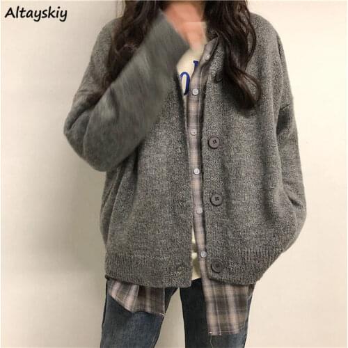 Cardigan Women V-neck All Match Spring Female Korean Style Knitted Outerwear Casual Cozy Hipster Simple Stylish Long Sleeve New