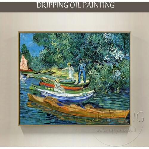 China Artist Reproduce Vincent Van Gogh Art Painting Handmade High Quality Rowing Boats on the Banks of the Oise Oil Painting