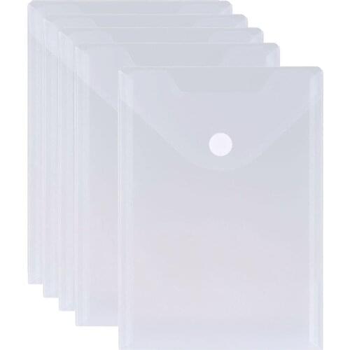 5pcs/Set A5 Clear Document Folders Poly Envelopes with Velcro Closure Plastic Invoice Receipts Pouch Organizer Bags Top Opening