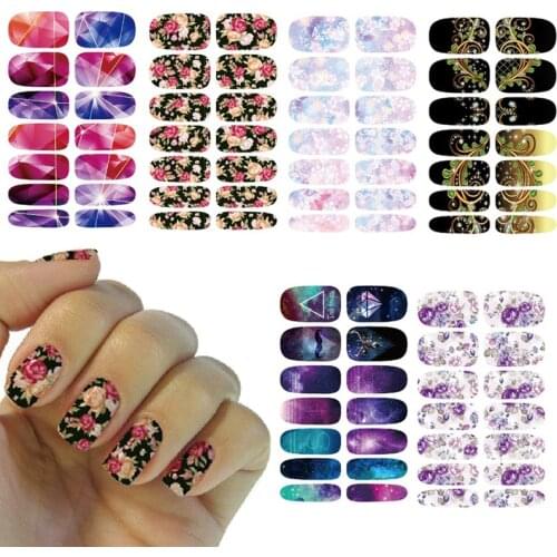Colorful Flower Galaxy Geometry Design Water Transfer Nail Art Foils Sticker Manicure Decoration Tool Full Cover Decals Patch