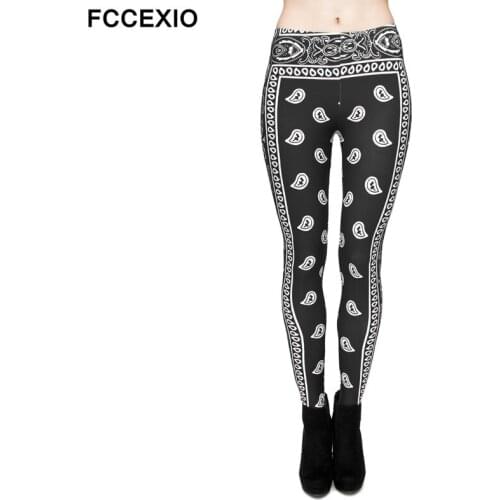 FCCEXIO New Sexy Style 3D Print Bandana Black Character Pattern Polyester Pants Free Size Fitness Legging Standard Women Legging