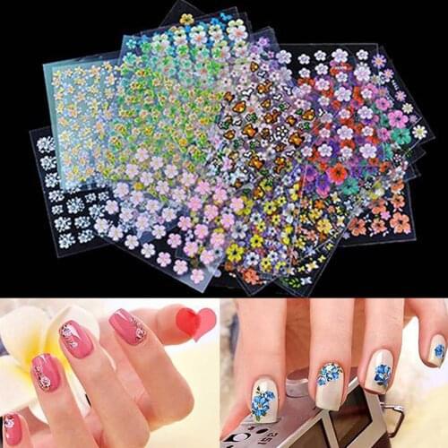 10Pcs 3D Fashion Adhesive Mixed Design Nail Art Transfer Water Transfer Sticker DIY Flower Decals Manicure Tips Decoration