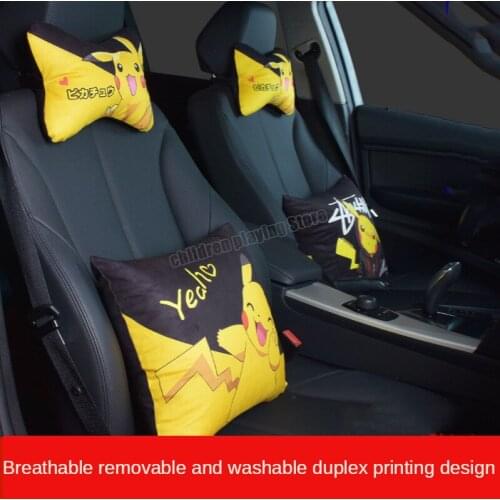 Pikachu Car Neck Pillows Seat Pillow Both Side Pack Headrest for Head Pain Relief Filled Fiber Universal Car Pillow Accessories