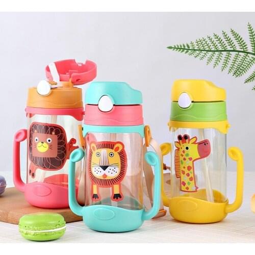 400ml Sippy Cartoon Portable Baby Leak Proof Straw Water Bottle Cup Outdoor Sports with Lanyard New