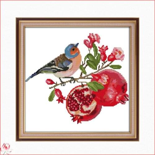Bird And Pomegranate Printed Cross Stitch Patterns Kits Canvas Embroidery Needlework Sets 11CT 14CT DIY Handmade Home Decoration